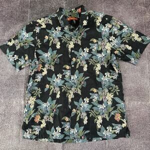 Men's Tori Richard USA Black Floral Hawaiian Button Up Short Sleeve Shirt Sz L